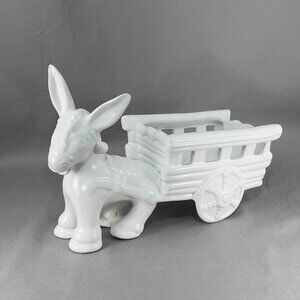 Pereiras Ceramic Stoneware White Glazed Donkey Burro Cart Figurine Portugal